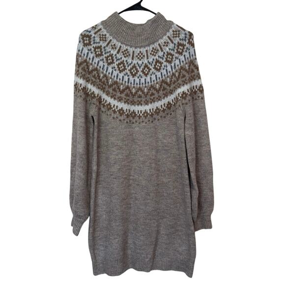 Abercrombie & Fitch Fair Isle Mock Neck Sweater Dress Size M Tan Beige Neutral - Picture 1 of 8